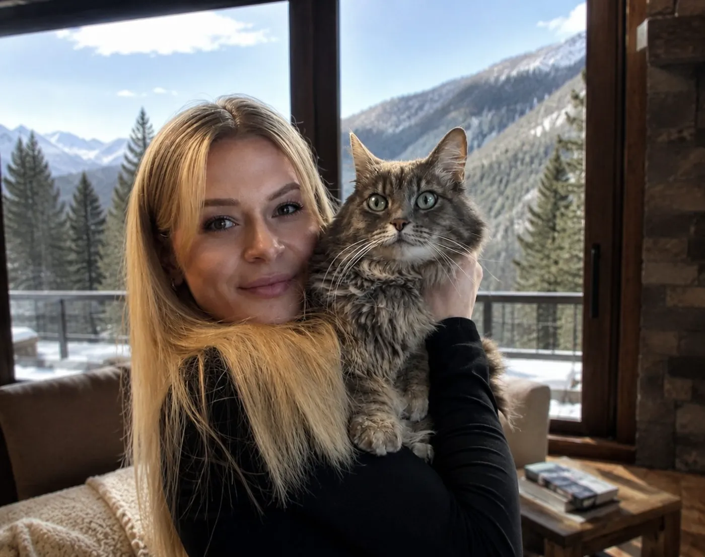 Lexie with a long-haired tabby cat — in-home cat sitting near Denver