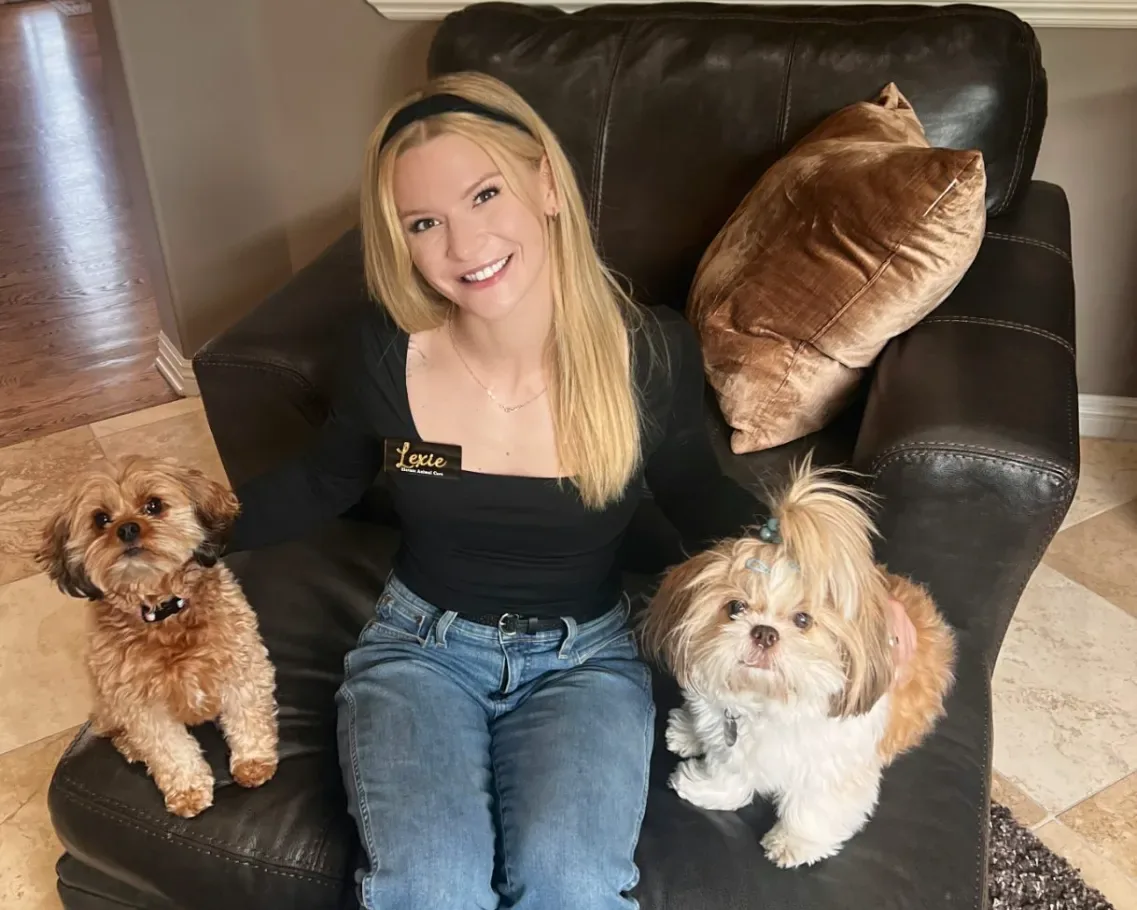 Overnight in-home pet sitting in Denver — Lexie at home on the couch with two small dogs